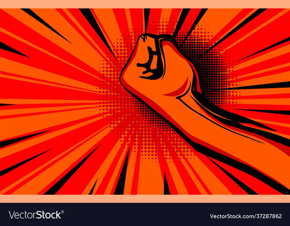 Hand fist raised arm with comic background Vector Image