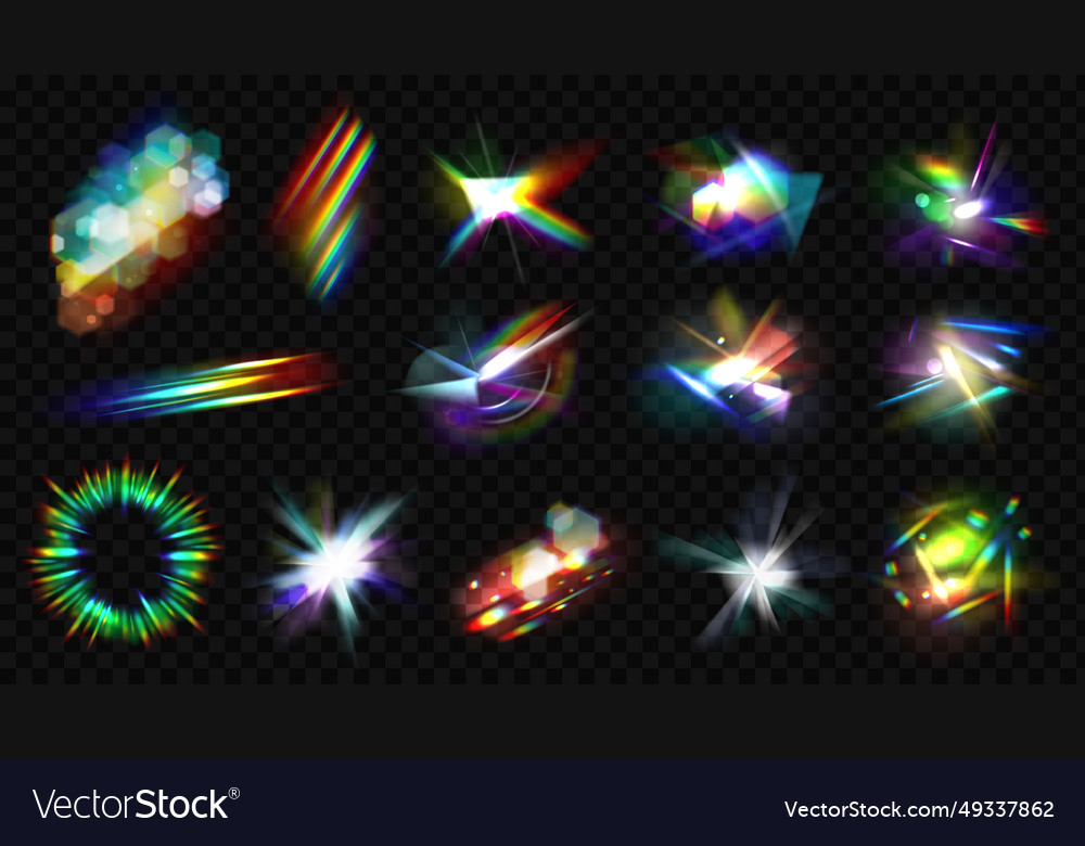 Iridescent flare glowing sparkles prism effect Vector Image