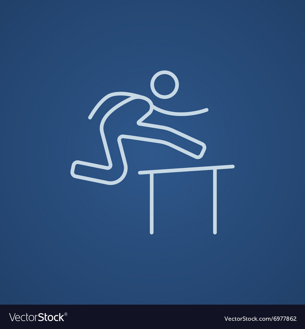 Man running over barrier line icon