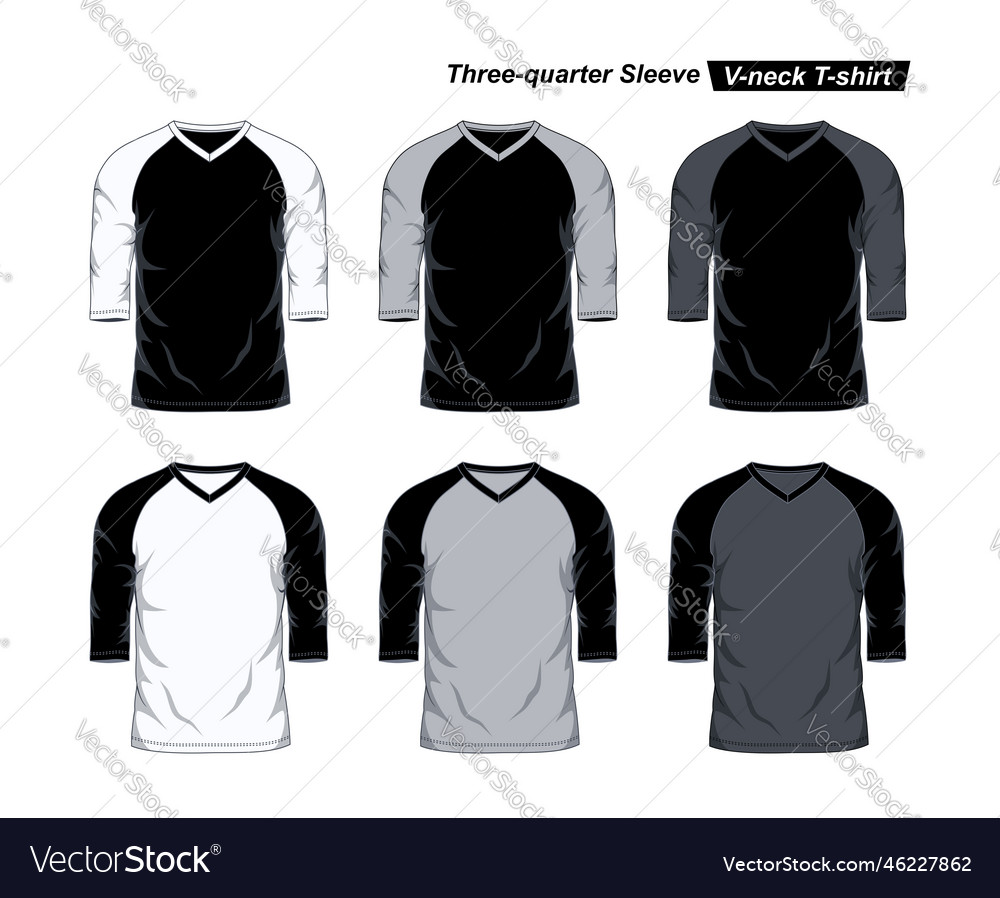 Raglan v-neck three quarter sleeve t-shirt Vector Image