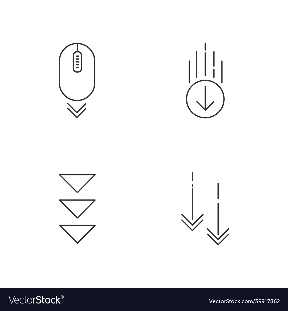 Scrolling down pixel perfect linear icons set vector image Scrolling down pixel perfect linear icons set