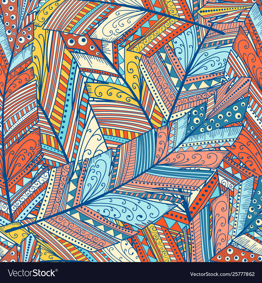 Seamless pattern with abstract featherhand draw