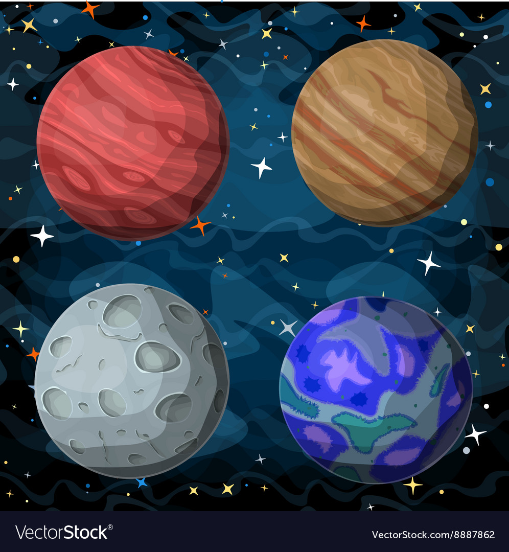 Set of cosmic planets in outer space Royalty Free Vector