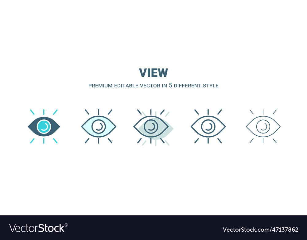 View icon in 5 different style outline filled two vector image View icon in 5 different style outline filled two