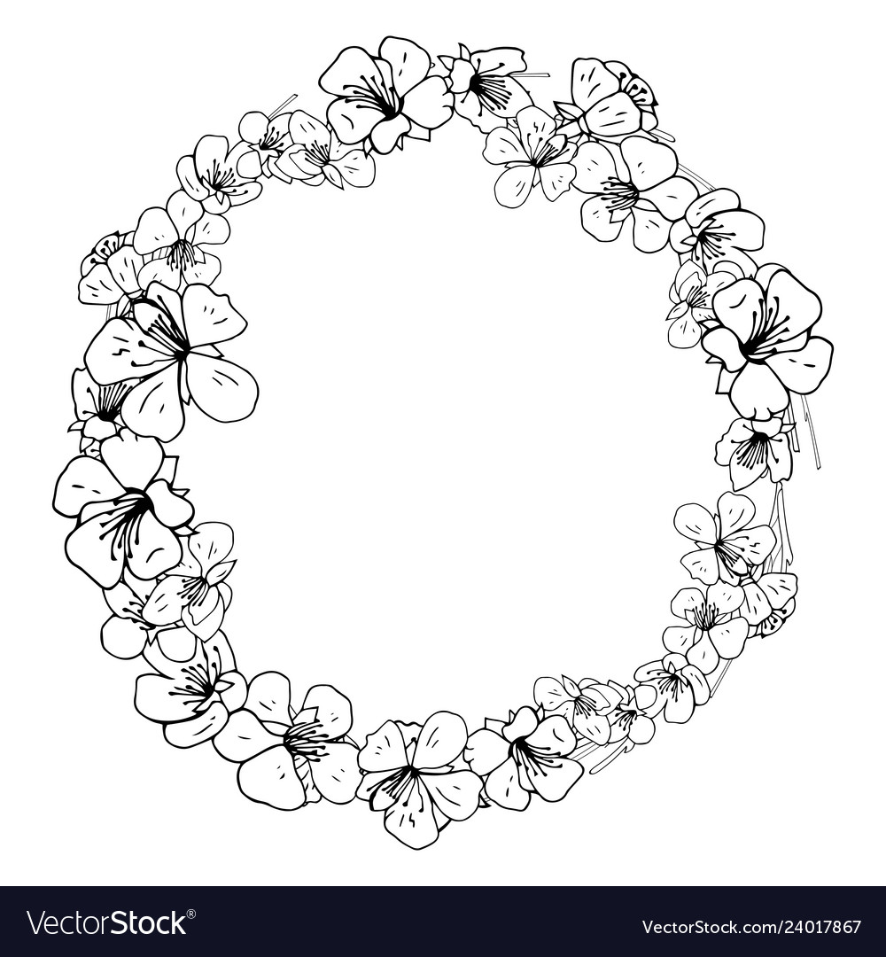 A hand drawn wreath of apple flowers Royalty Free Vector