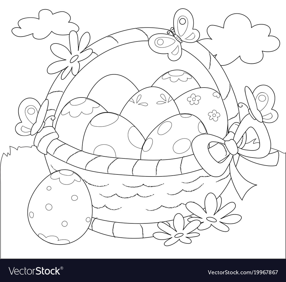 Basket easter eggs coloring Royalty Free Vector Image