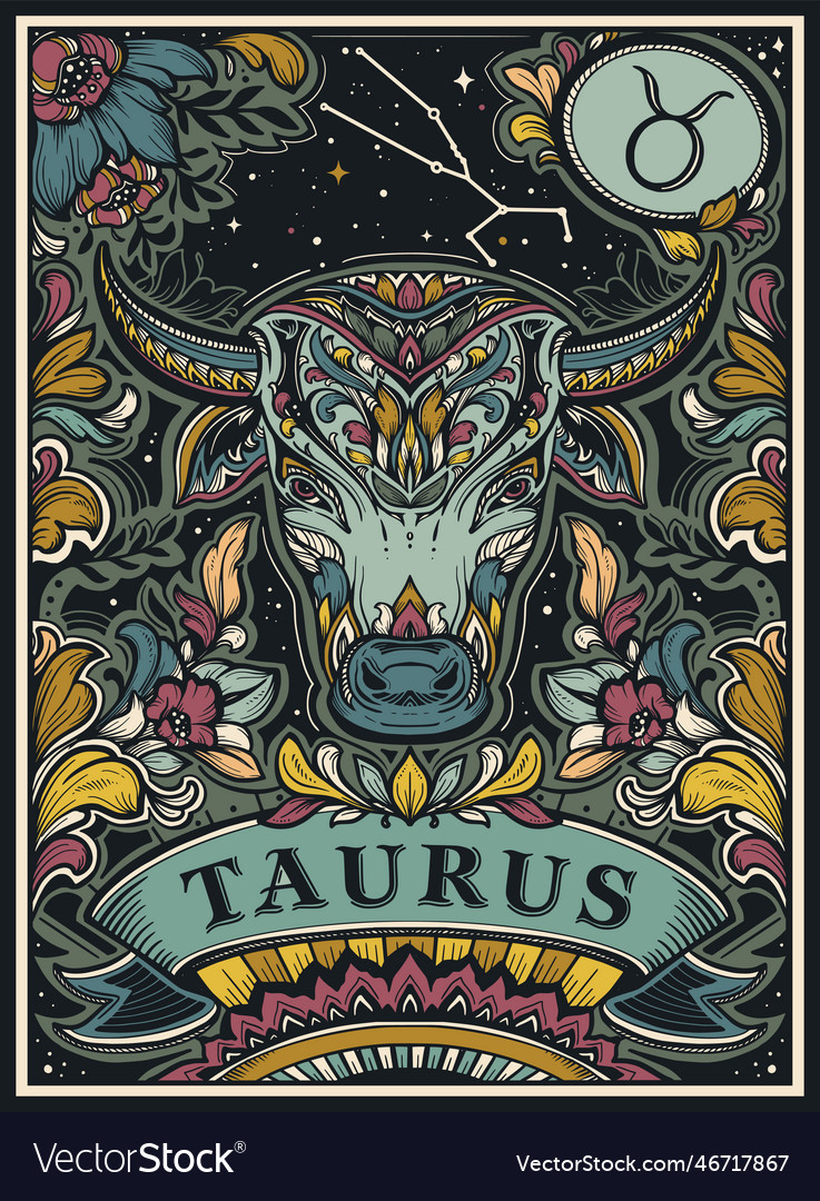 Beautiful Colorful Pre-made Card With Taurus Vector Image