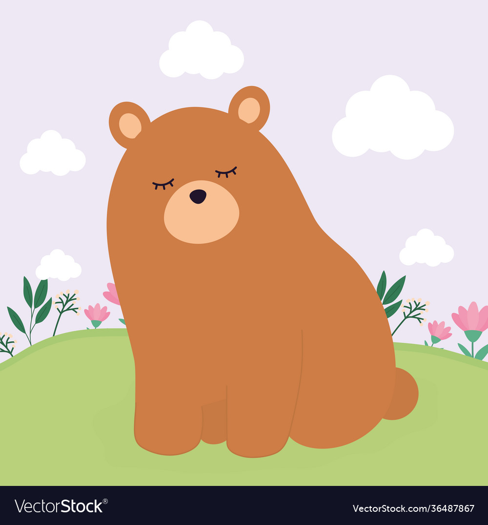 Cute bear on a meadow Royalty Free Vector Image