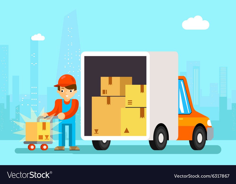 Delivery Man Unload Delivery Car Boxes Royalty Free Vector