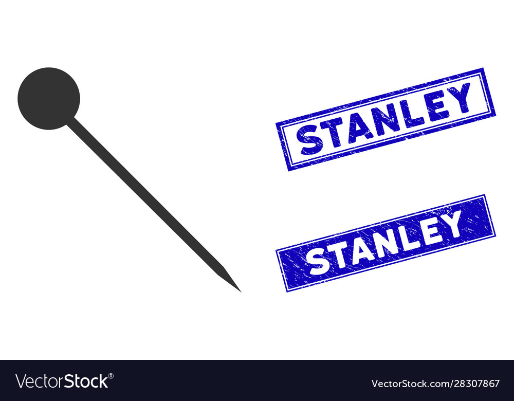Flat sharp pin icon and scratched rectangle vector image Flat sharp pin icon and scratched rectangle