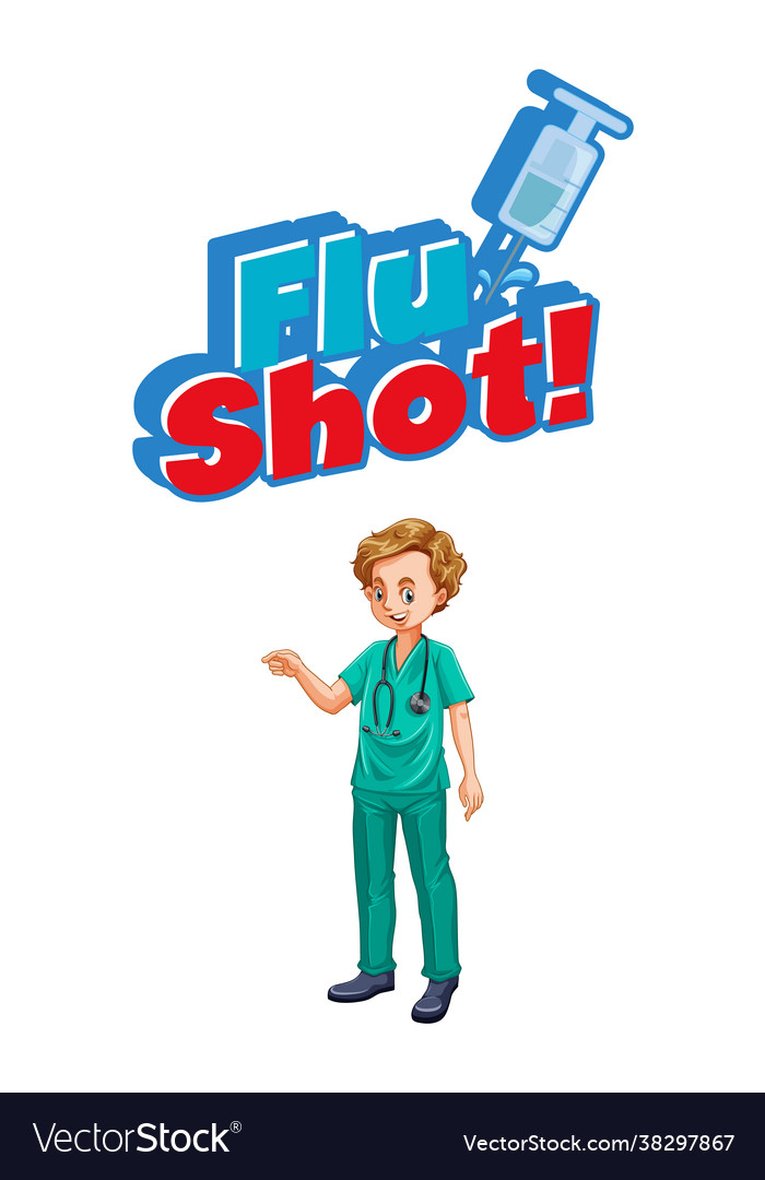 Flu shot font design with a doctor man cartoon Vector Image