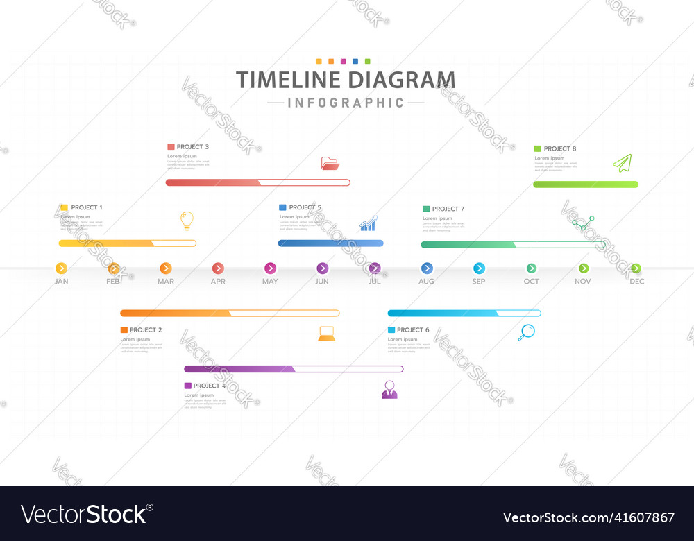 Infographic monthly timeline diagram progress bars