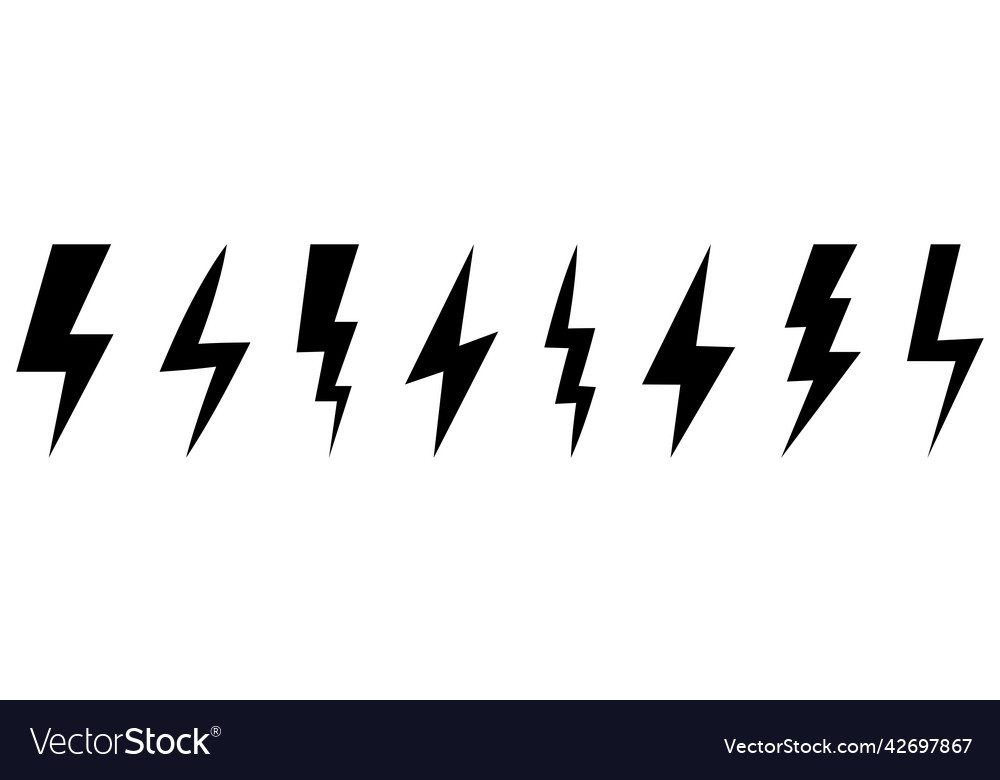 Lightning bolt icons set isolated Royalty Free Vector Image