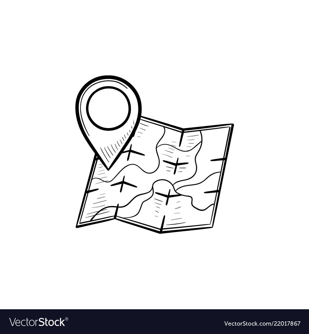 Map with location pin hand drawn outline doodle Vector Image