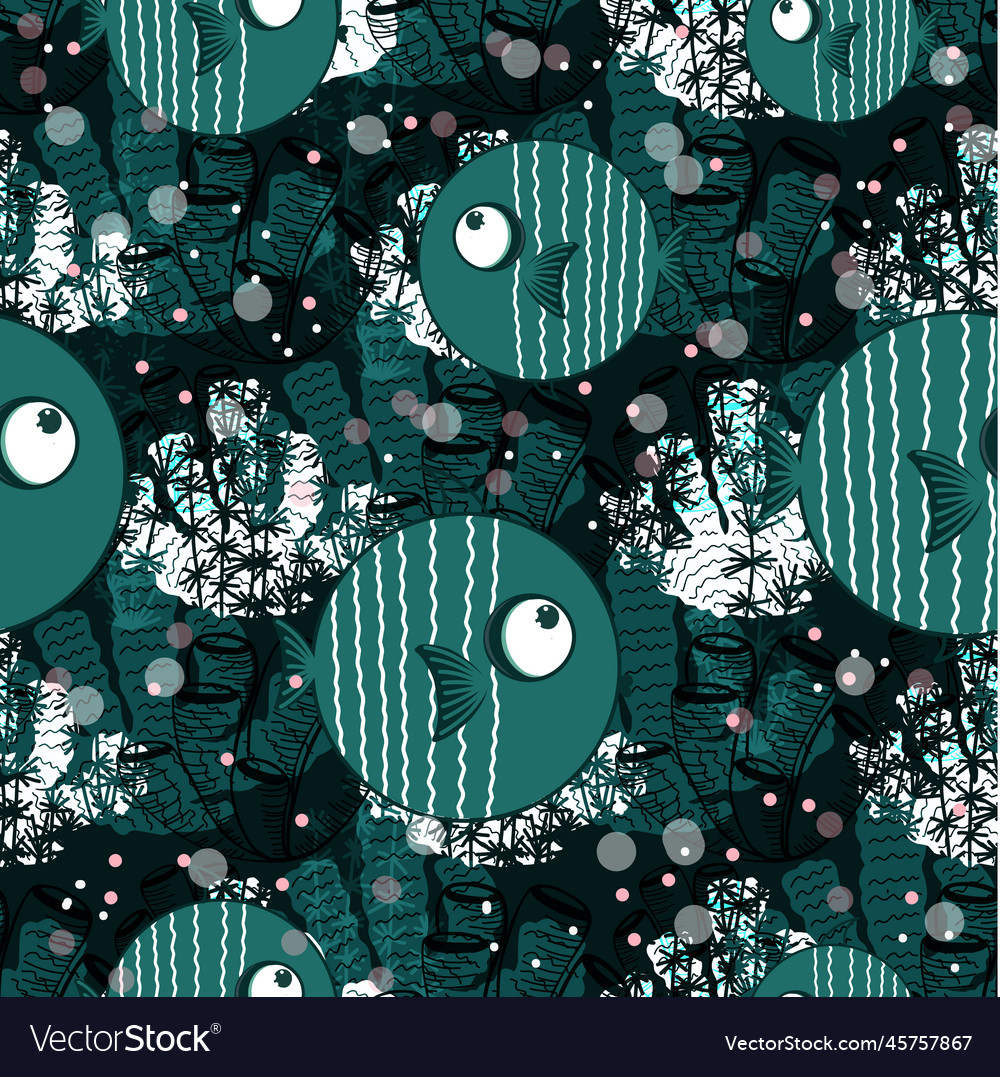 Seamless pattern with fish dark vector image Seamless pattern with fish dark