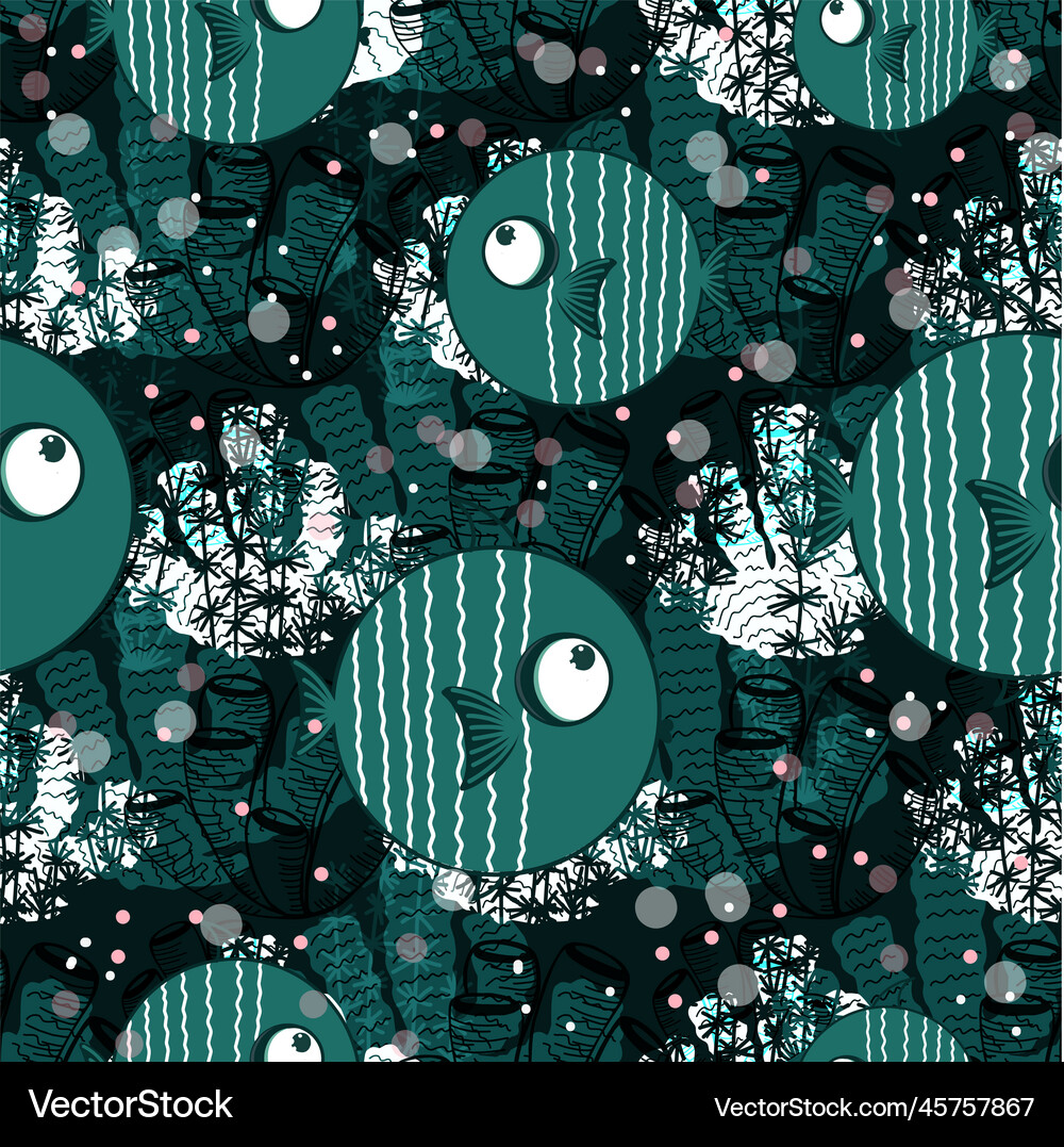 Seamless pattern with fish pattern dark Royalty Free Vector