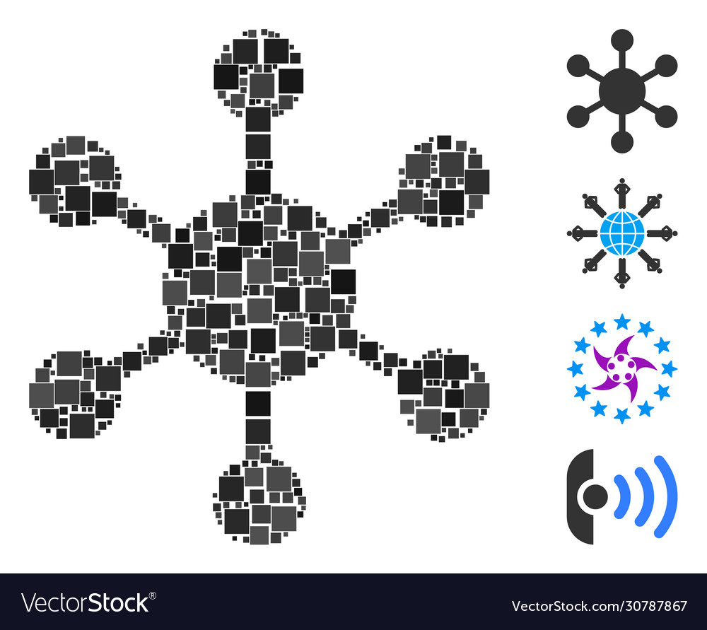 Square network node icon mosaic vector image Square network node icon mosaic