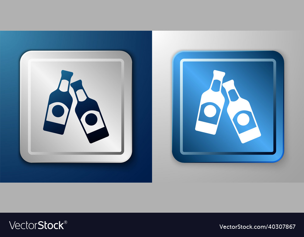 White beer bottle icon isolated on blue and grey