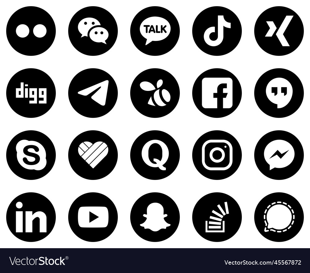 20 fully editable white social media icons Vector Image