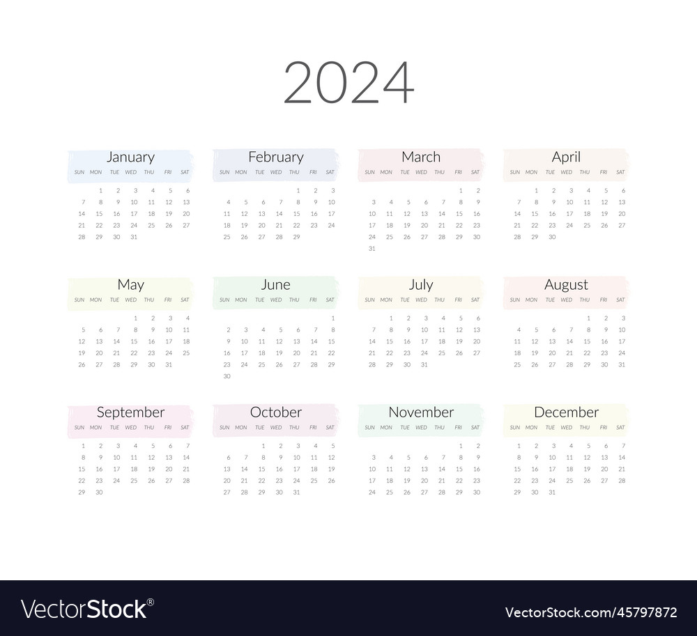 2024 year calendar template Royalty Free Vector Image