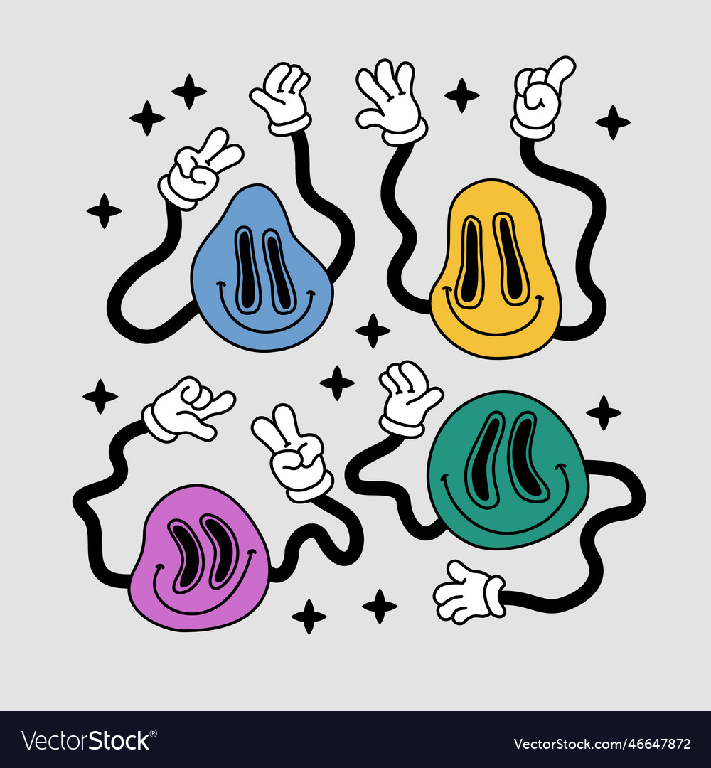 Abstract smiling face seamless pattern in 70s