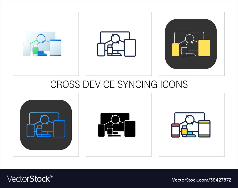 Cross device syncing icons set vector image Cross device syncing icons set