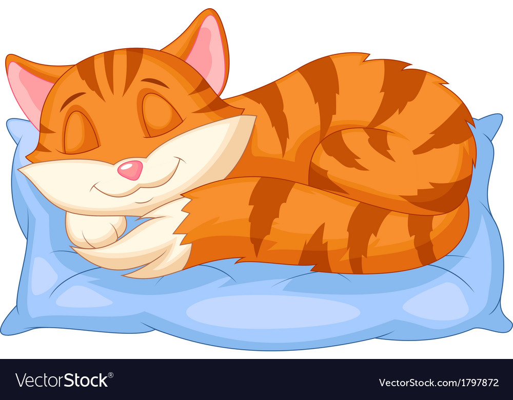 Cat Sleeping On Pillow Cartoon