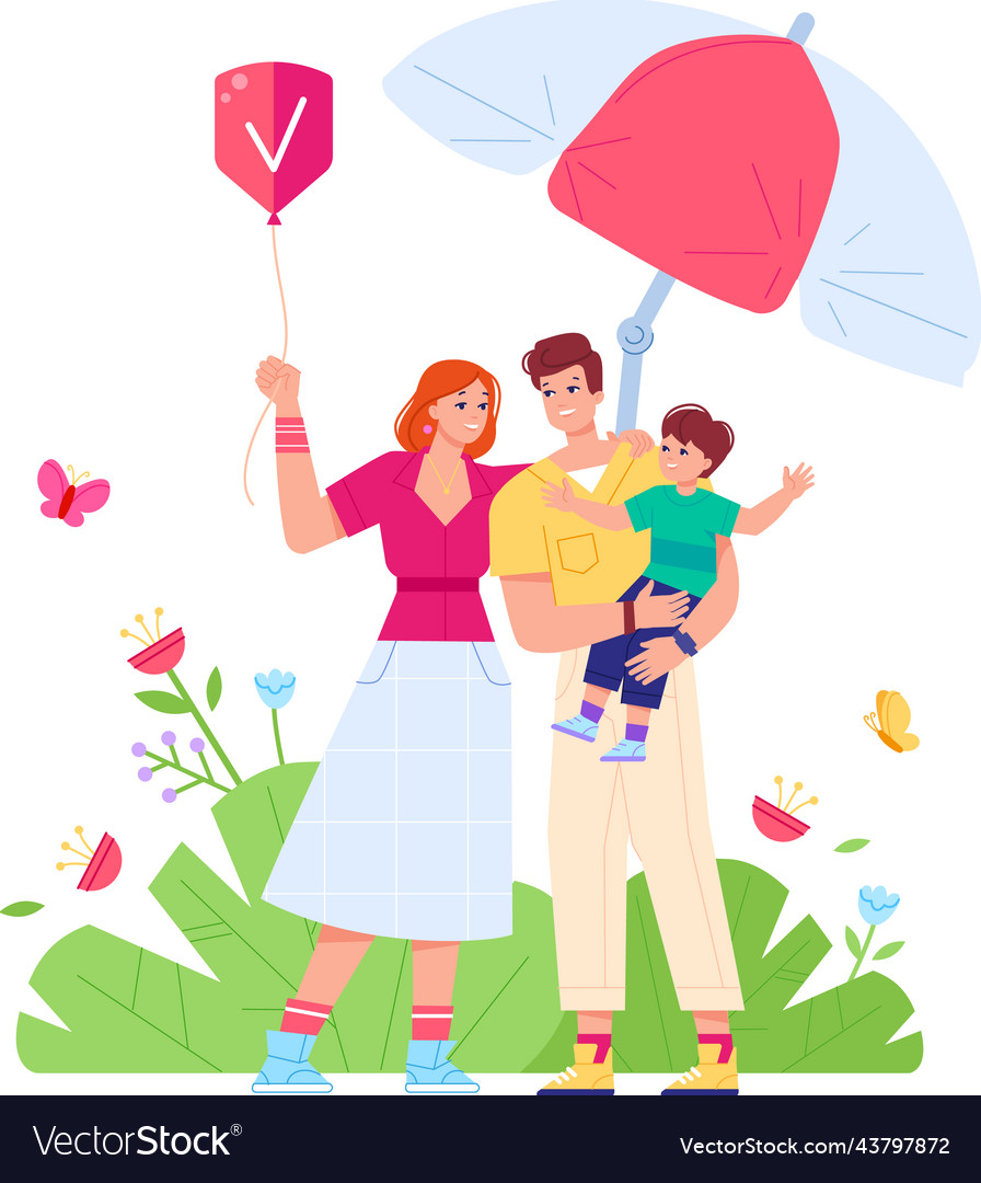 Family under umbrella safety feeling parents Vector Image