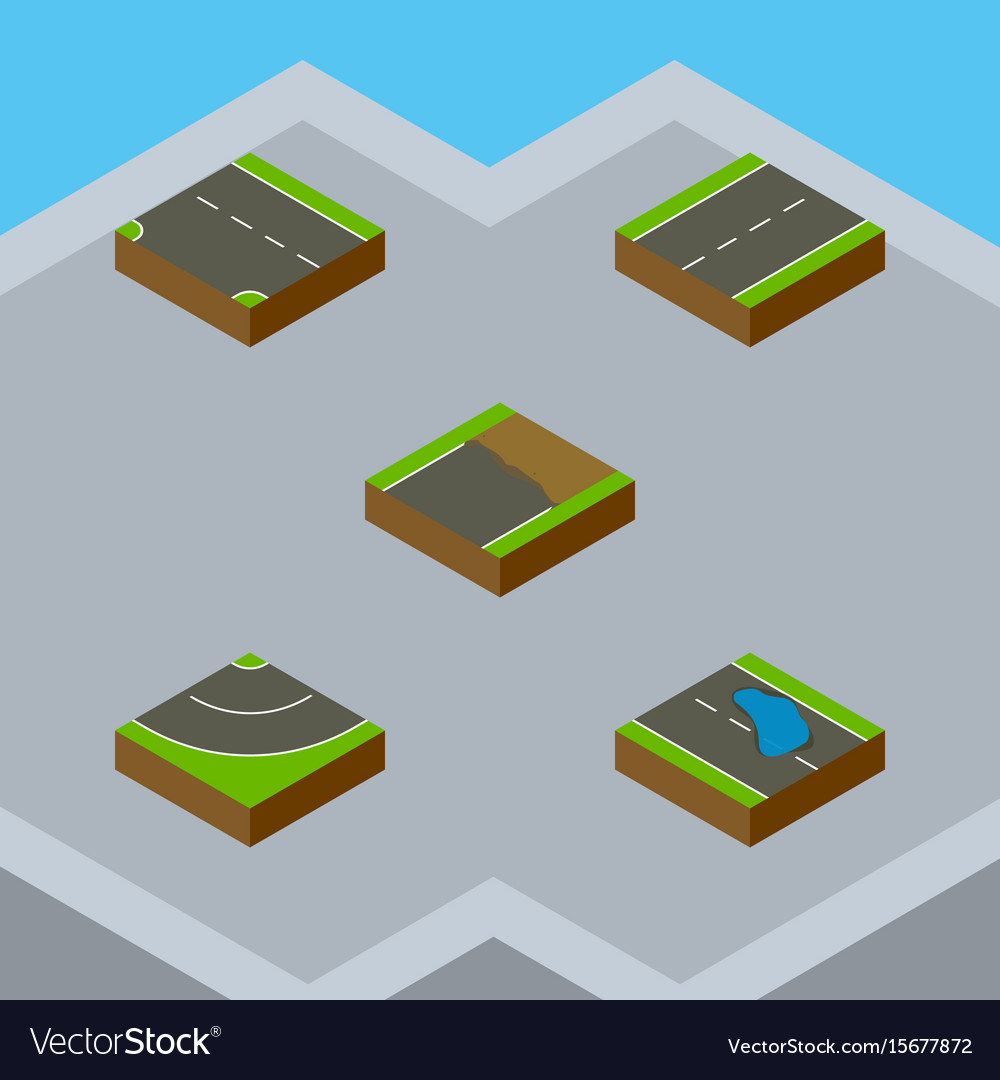 Isometric road set of plash downward driveway