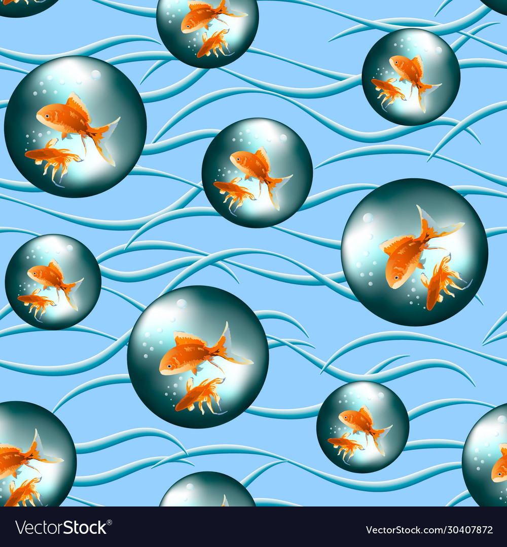 Pattern a colored background with goldfish vector image Pattern a colored background with goldfish
