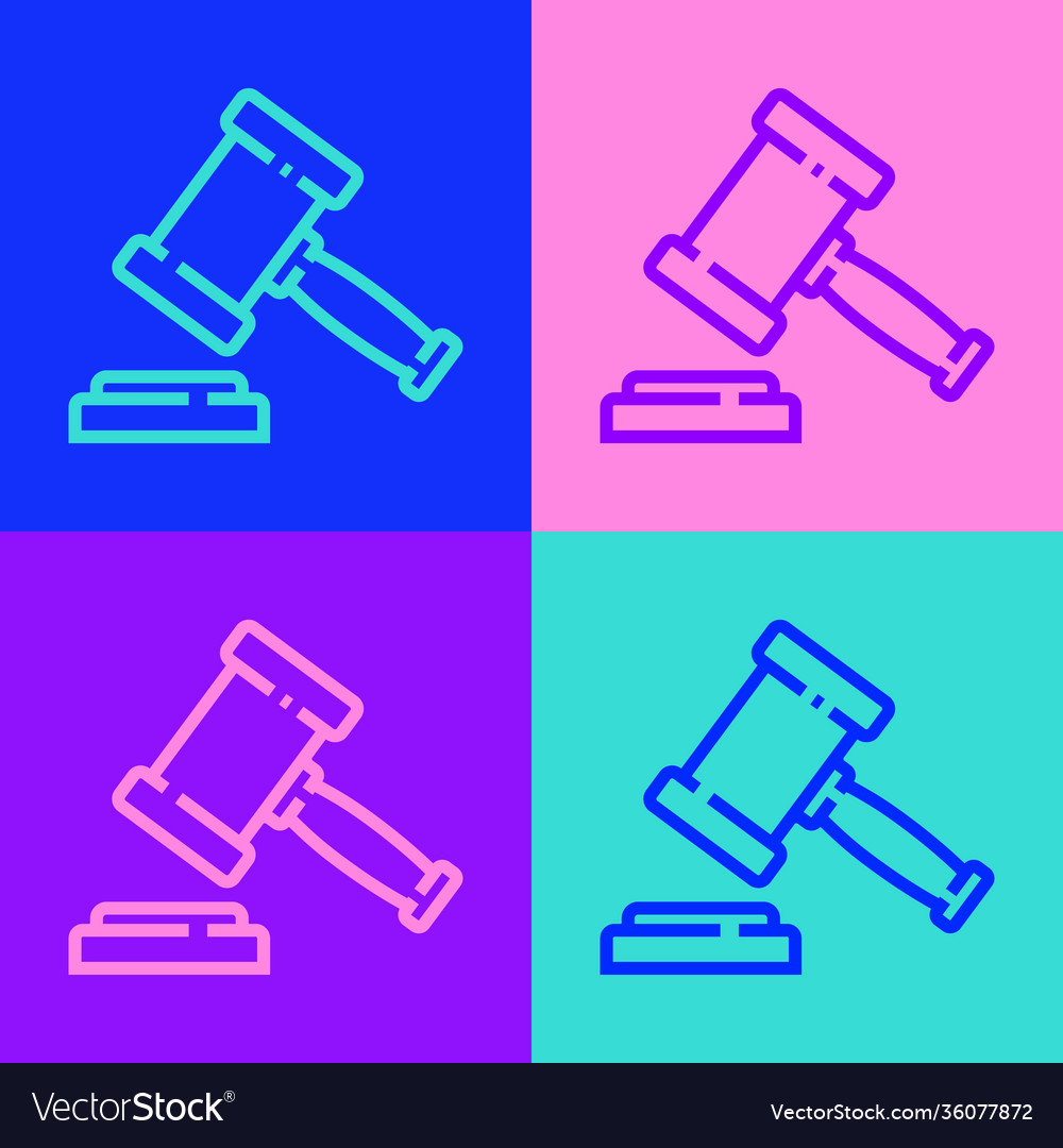 Pop art line judge gavel icon isolated on color