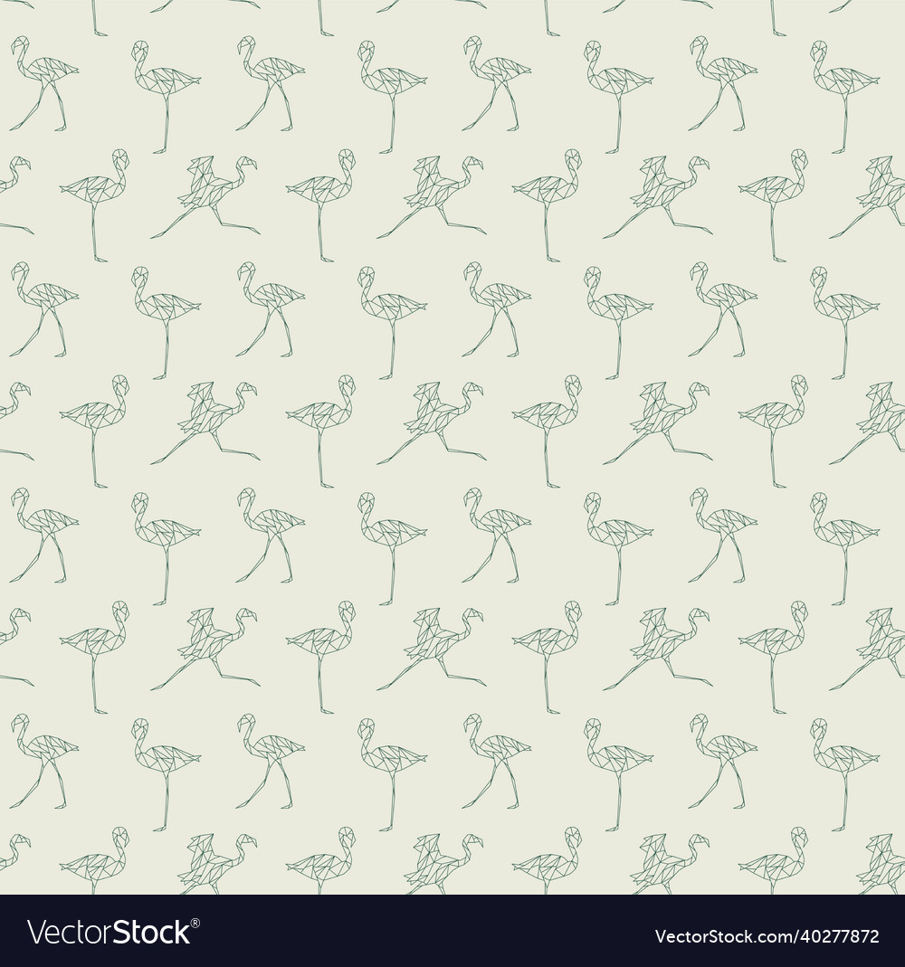 Seamless pattern with polygon flamingos low poly vector image Seamless pattern with polygon flamingos low poly