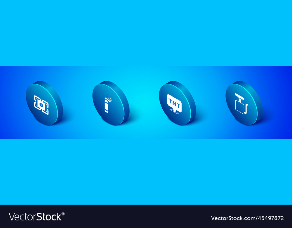 Set isometric dynamite handle detonator and icon vector image Set isometric dynamite handle detonator and icon