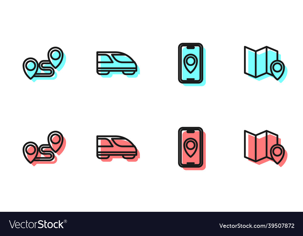 Set line city map navigation route location high vector image Set line city map navigation route location high