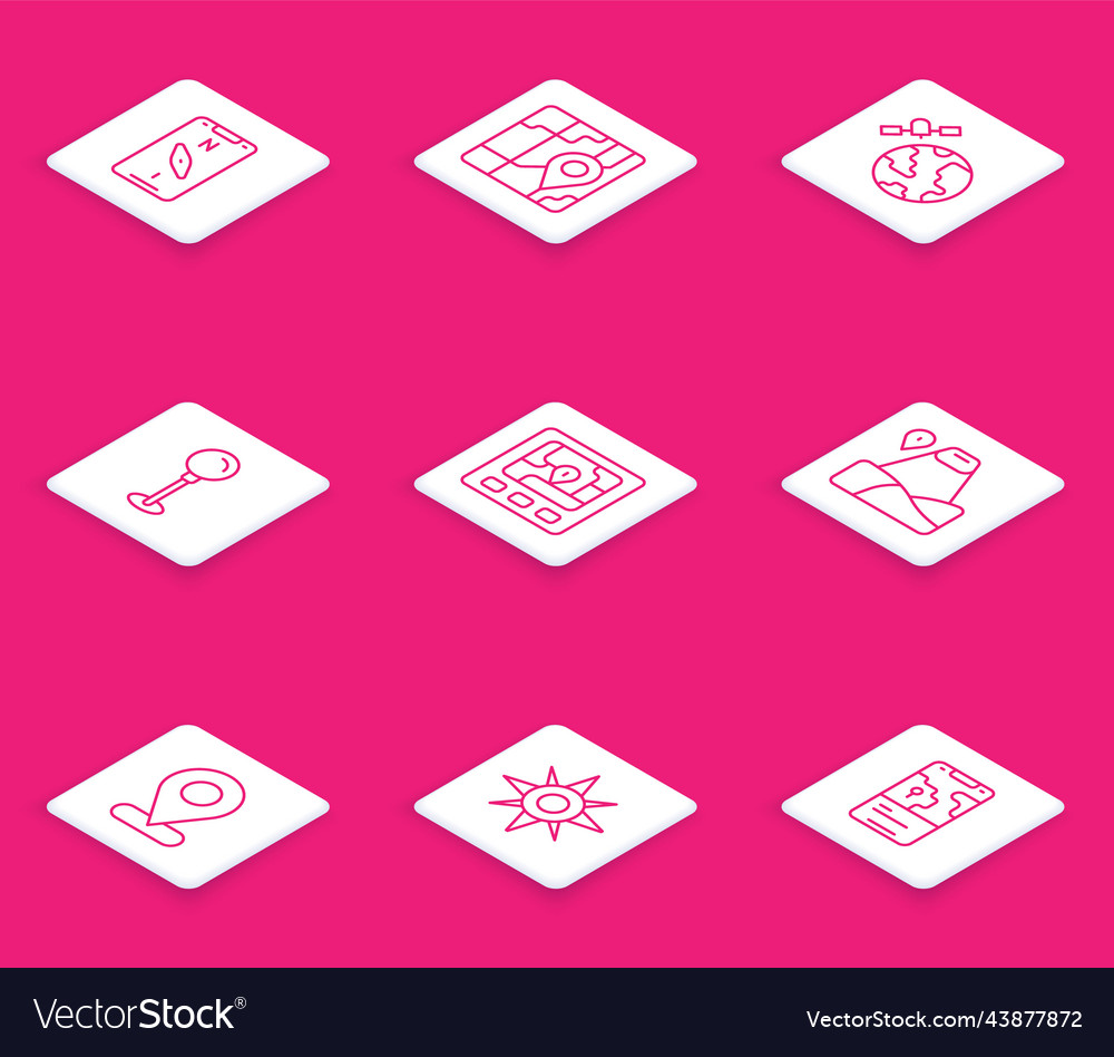 Set line compass on mobile city map navigation Vector Image Set line compass on mobile city map navigation