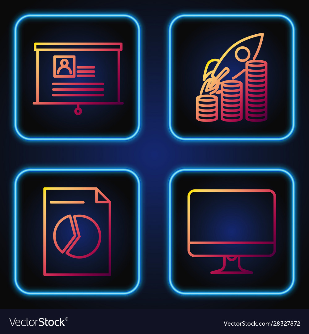 Set line computer monitor screen document vector image Set line computer monitor screen document