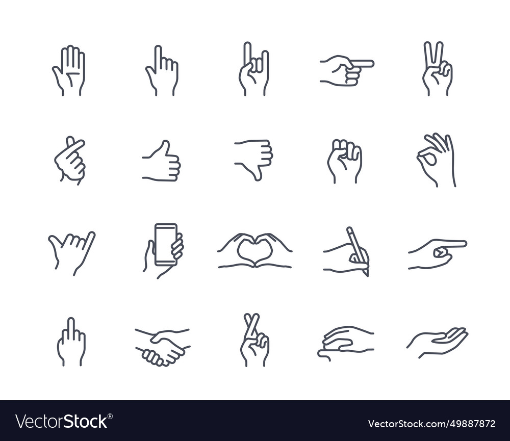 Set of hand gestures linear icons Royalty Free Vector Image