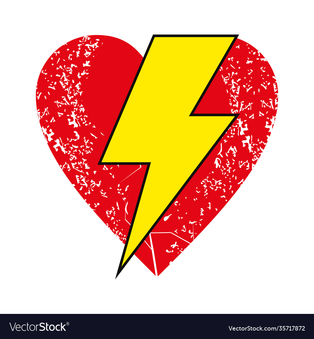 Symbol lightning with red heart vector image Symbol lightning with red heart