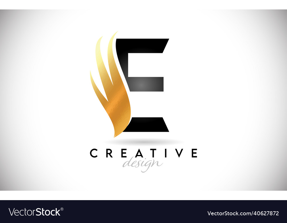 Wing letter e logo with golden elegant design Vector Image