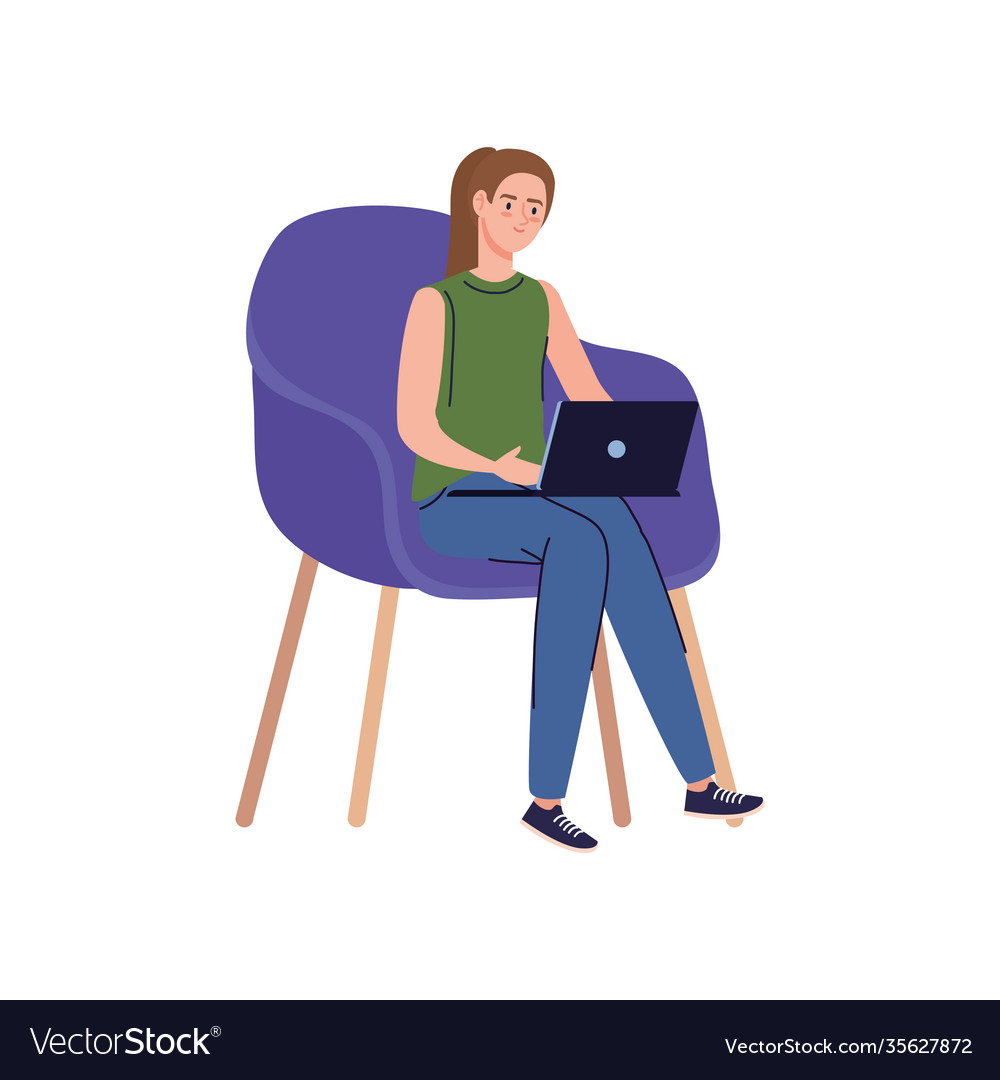 Junge Frau freelancer Arbeiter sitzen im Sofa mit