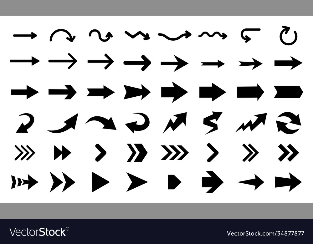 Black flat arrows and direction pointers in set vector image Black flat arrows and direction pointers in set