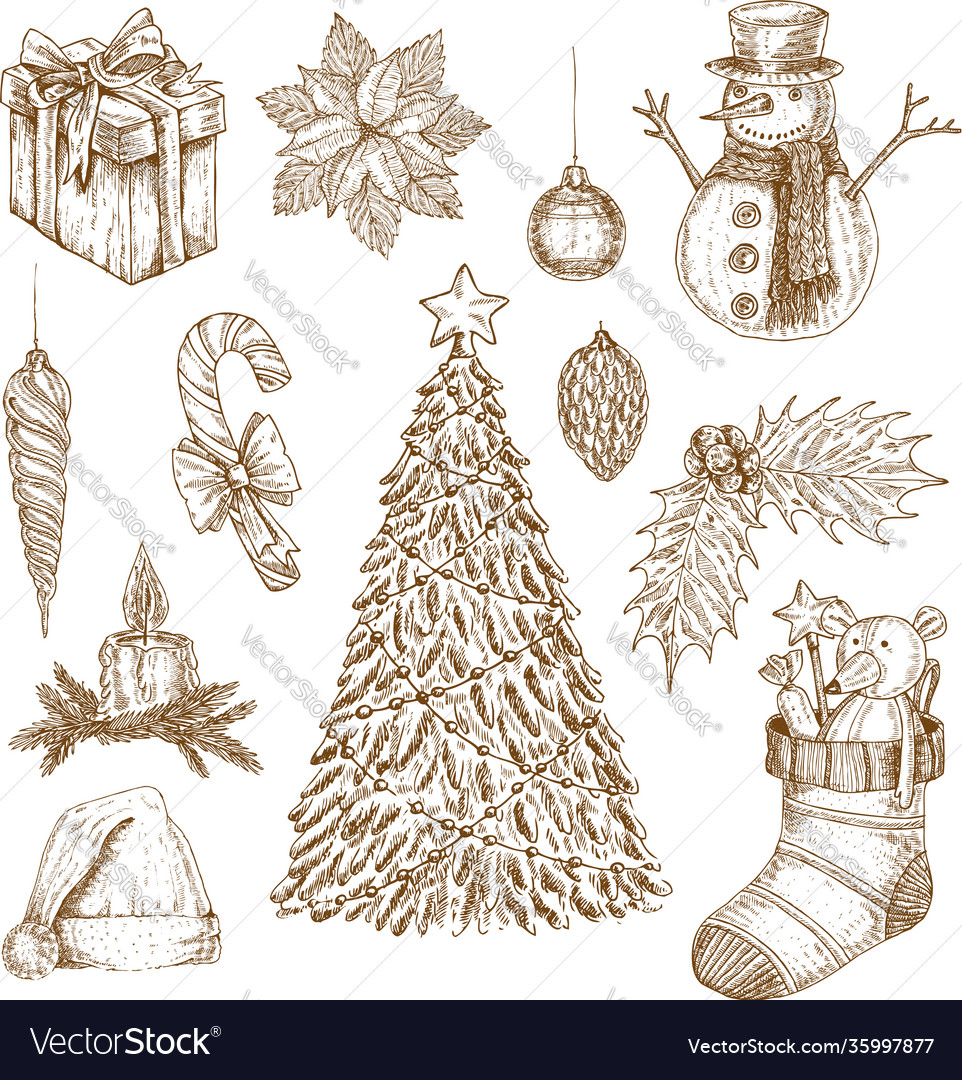 Christmas hand drawn elements set