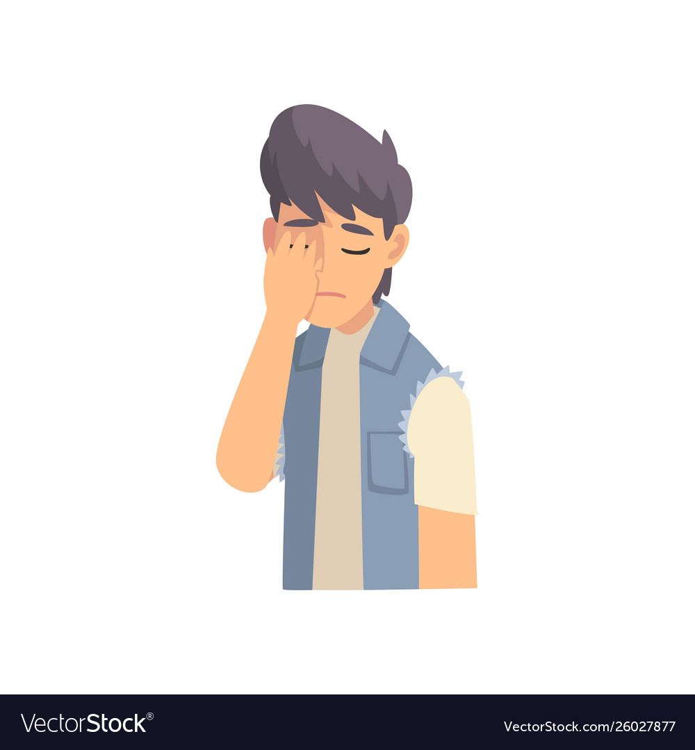 Guy covering his face with hand fashionable teen Vector Image