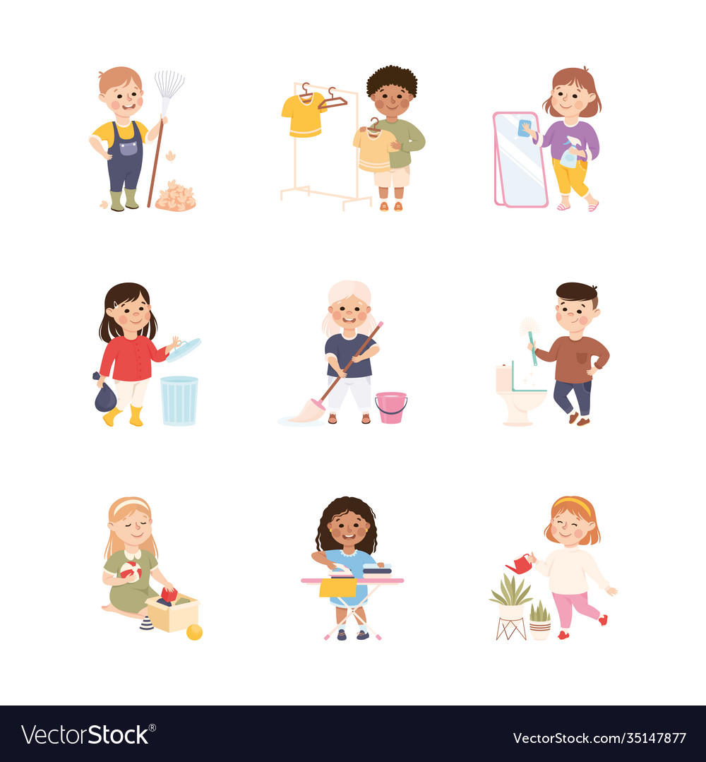 kid-helping-their-parents-with-housework-set-boys-vector-image