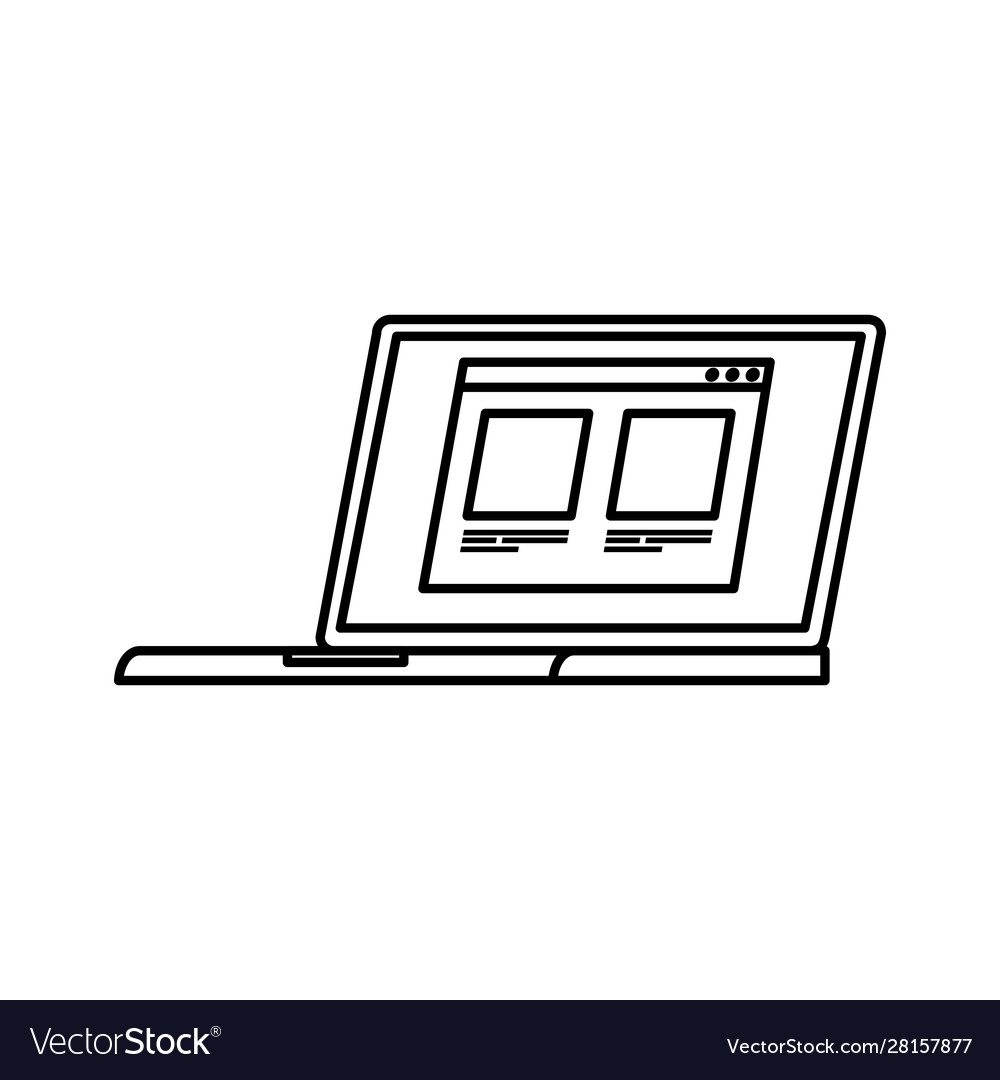 Laptop computer with web page line style icon