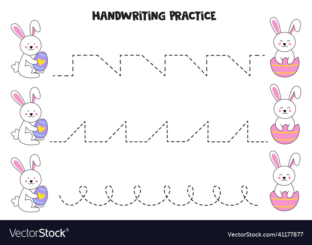 Tracing lines with cute easter bunnies writing Vector Image