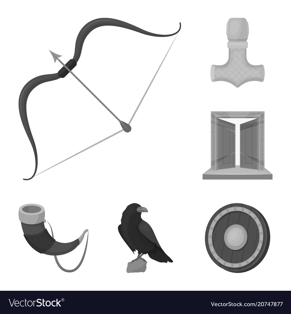 Vikings and attributes monochrome icons in set