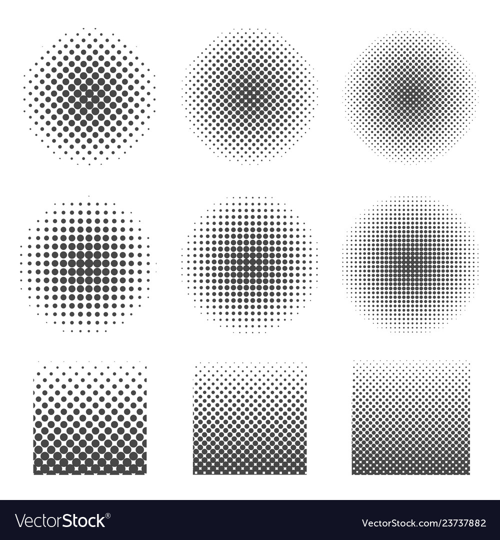 Abstract halftone set circles and square Vector Image