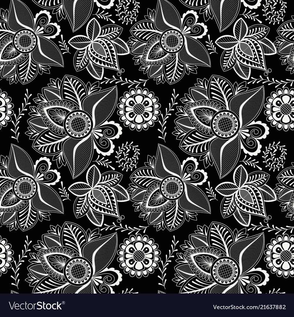 Black and white seamless pattern with floral