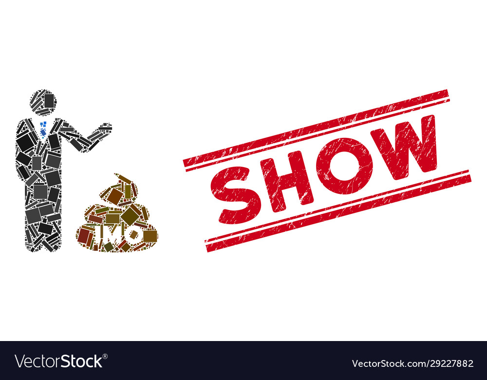 Businessman show imo shit mosaic and scratched vector image Businessman show imo shit mosaic and scratched